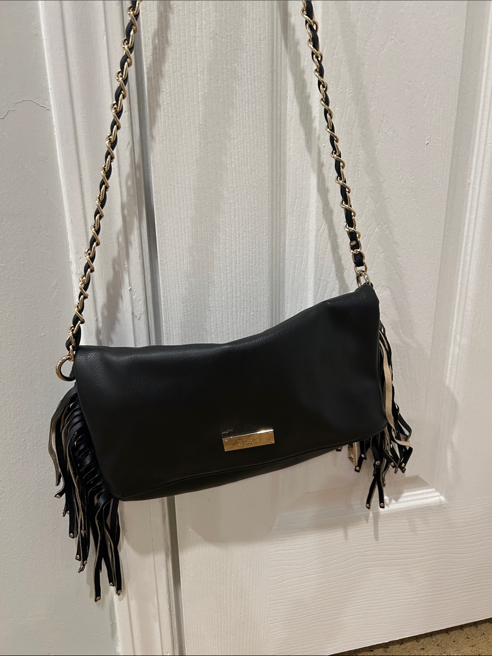 BCBG Paris Black Fringe Chain Crossbody Bag